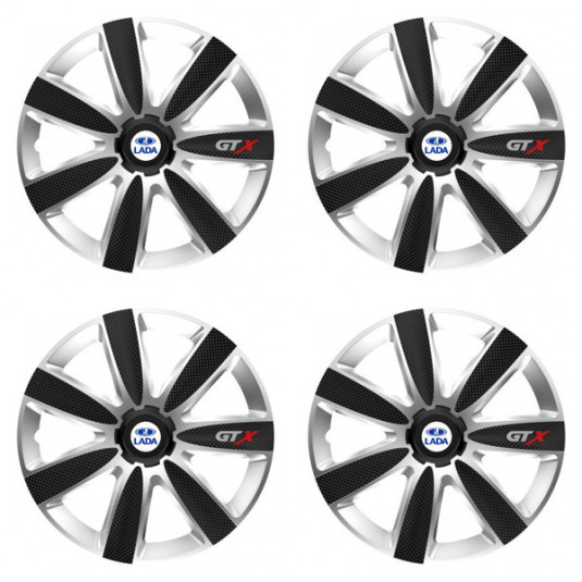 Puklice pre Lada 15 GTX CARBON silver/black