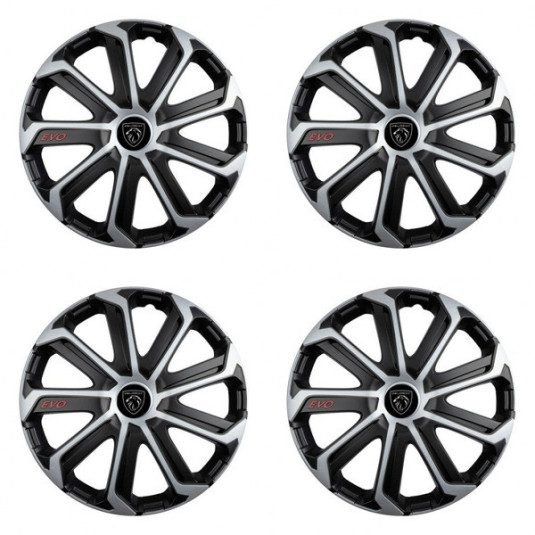 Puklice pre Peugeot (nové logo) 16 Evo black&silver