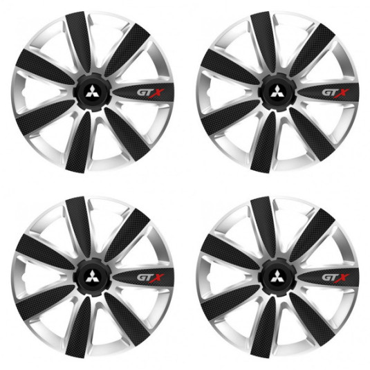 Puklice pre Mitsubishi (strieborné) 16 GTX CARBON silver/black
