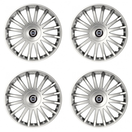 Puklice pre Volvo (čierne) 16 CRYSTAL silver