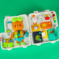 Senzorická manipulačná tabuľa montessori montessori kľučky medvedík XXL svetlo zvuk