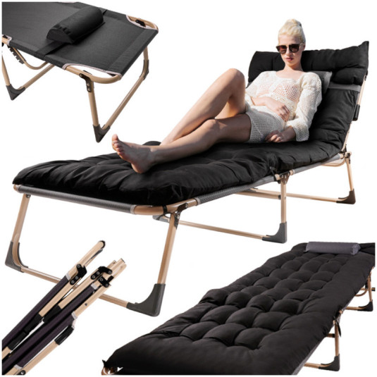 Turistické skladacie poľné lôžko 198 cm čierne