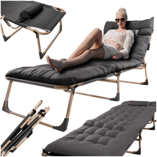 Turistická sklápacia poľná posteľ 198 cm tmavo sivá