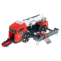 Transportér TIR 2v1 parkovacia garáž hasiči + 3 autá červená