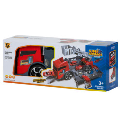 Transportér TIR 2v1 parkovacia garáž hasiči + 3 autá červená