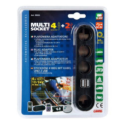 Multi zásuvka zapaľovača 4+2 USB s káblom 60 cm 12/24 V