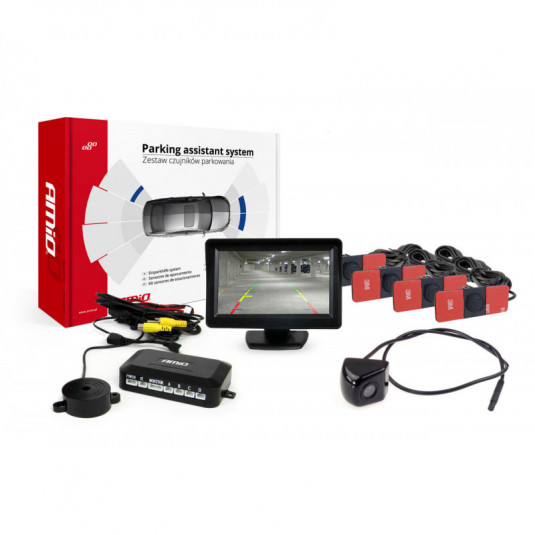 Asistenty parkovania TFT01 4,3 s kamerou HD-310 4-senzorové čierne vnútorné