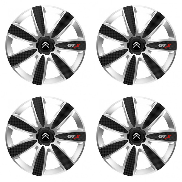 puklice pre  Citroen 14 GTX CARBON silver/black