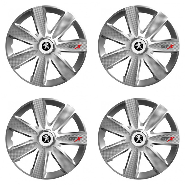 puklice pre  Peugeot (staršie logo) 16 GTX CARBON silver