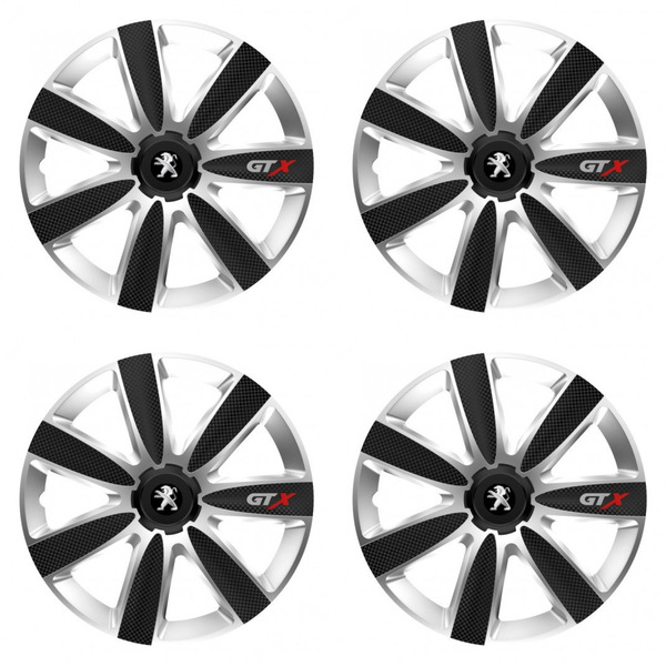 puklice pre  Peugeot (staršie logo) 16 GTX CARBON silver/black