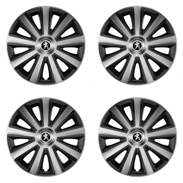 puklice pre  Peugeot (staršie logo) 16 Aviator carbon silver&black